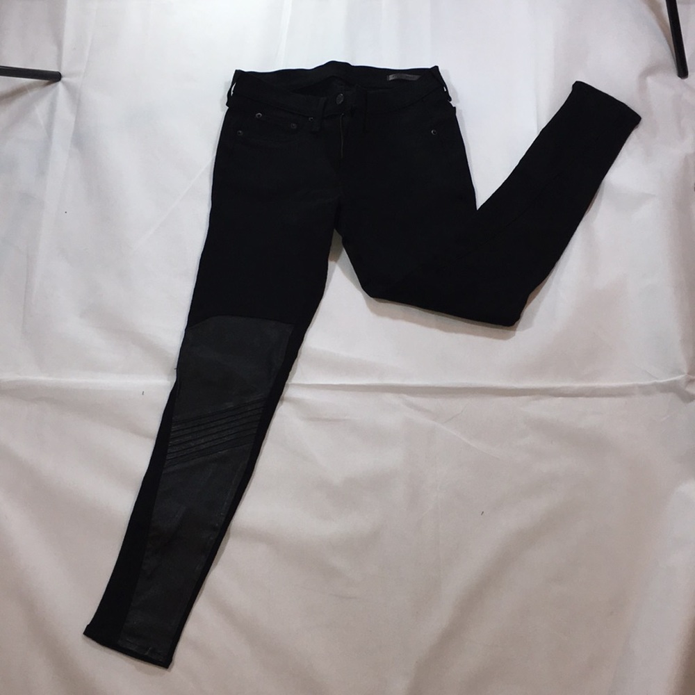 Rag & bone REAL LEATHER KNEE MOTO NWOT BLACK DENIM JEANS